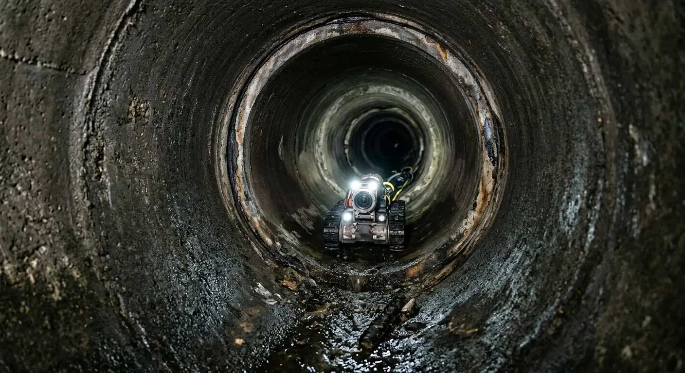 Robotic sewer camera inspecting pipe interior for Sewer Line Cleaning in Hebron