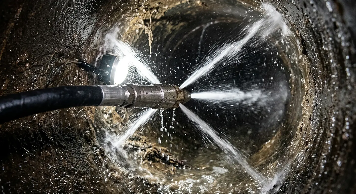 High-pressure hydro jetting nozzle cleaning sewer pipe for Storm Drain Cleaning in Hebron